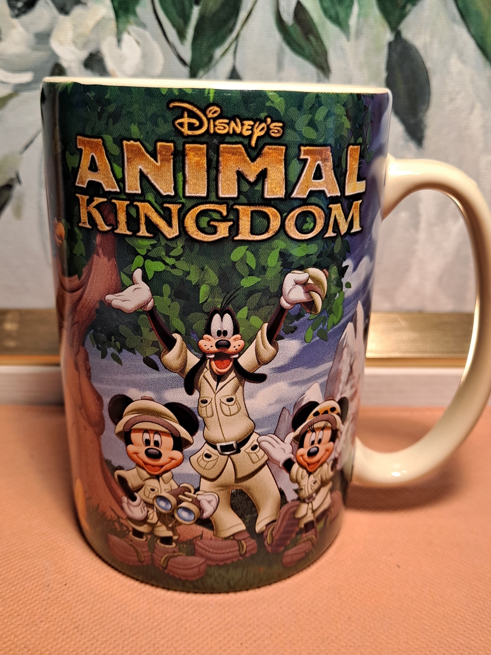 Disney Animal Kingdom Beige and Green Character Mug Safari 2009 20oz.